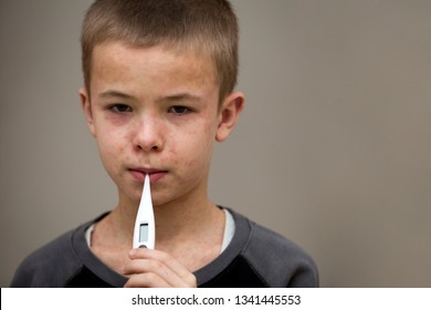 Portrait Sick Sad Boy Child Thermometer Stock Photo 1341445553 ...