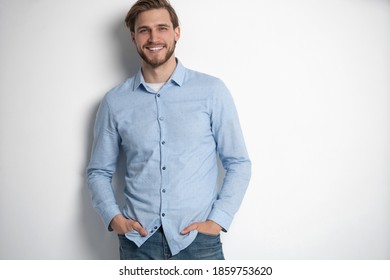 Portrait Smart Young Man Standing Against Stock Photo 1859754262 ...