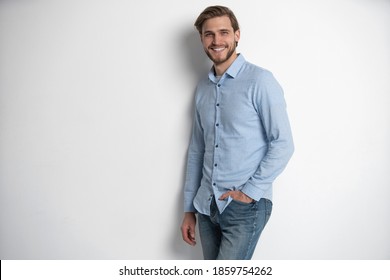 Portrait Smart Young Man Standing Against Stock Photo 1859754262 ...