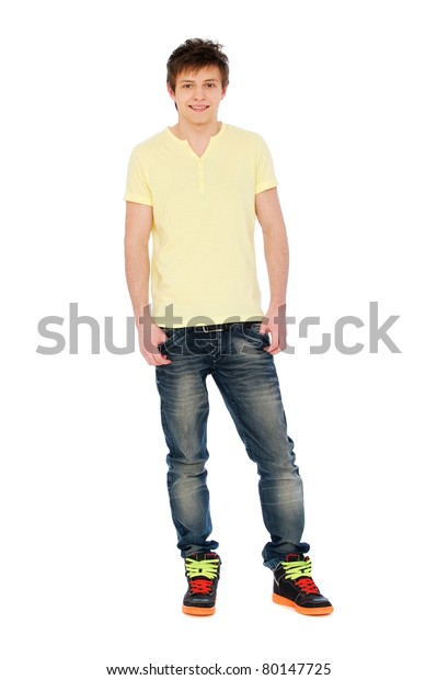 Portrait Smiley Man Yellow Tshirt Isolated Stock Photo (Edit Now) 80147725