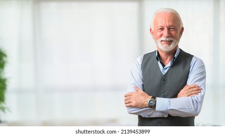 Portrait Of Smiling Confident Older Business Man Or Successful Company Owner With Short Stylish Beard Looking Straight At The Camera