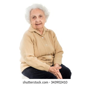 Portrait Of Smiling Elderly Woman With Grey Hair