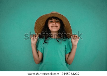 Similar – Image, Stock Photo girl with straw hat among lavender fields