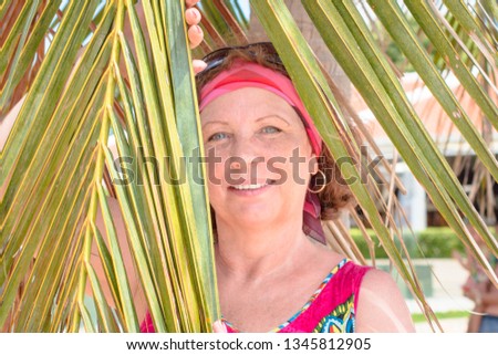 Similar – Image, Stock Photo Woman’s head over plant