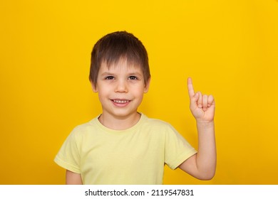 Portrait Smiling Little Boy Finger Pointed Stock Photo 2119547831 ...