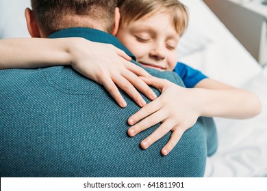 Portrait Smiling Little Son Hugging Father Stock Photo 641811901 ...