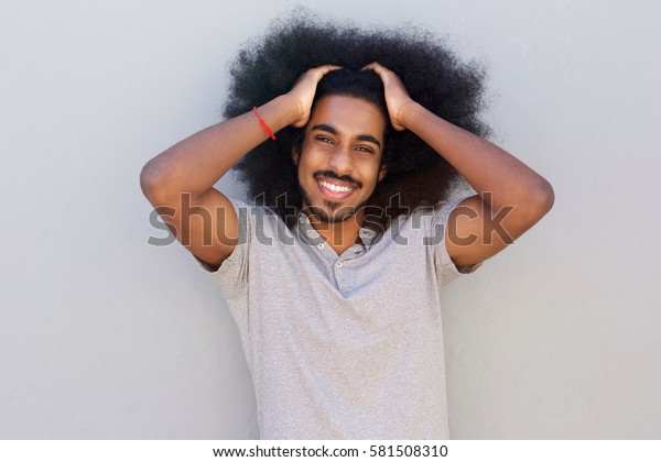 Portrait Smiling Man Afro Looking Relaxed Stock Photo Edit Now