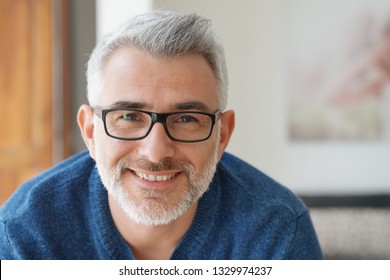 Portrait Smiling Man Grey Hair Glasses Stock Photo 1329974324 ...