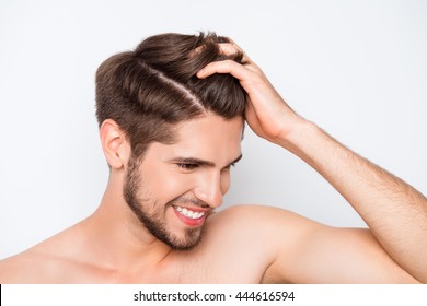 Portrait Of Smiling Man Showing His Healthy Hair Without Furfur