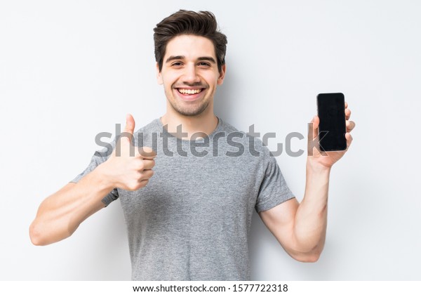 Portrait Smiling Man Thumbs Showing Blank Stock Photo 1577722318 ...