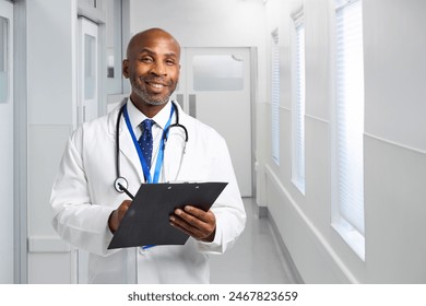 Portrait Of Smiling Mature Doctor Wearing White Coat In Hospital Writing On Patient Clipboard Chart - Powered by Shutterstock