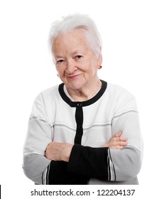 Portrait Of Smiling Old Woman On White Background