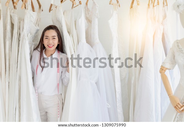 Portrait Smiling Wedding Dress Shop Owner Stock Photo Edit Now