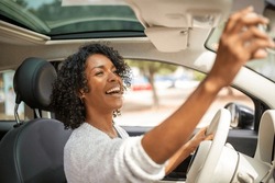Portrait Smiling Woman Driving Car
