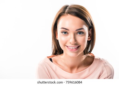 Portrait Smiling Woman Looking Camera Isolated Stock Photo 759616084 ...