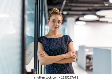 Portrait of a smiling young businesswoman in a modern office 
