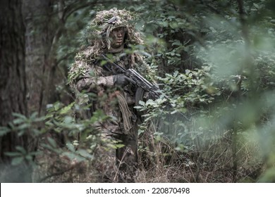 Portrait Soldier Wearing Ghille Suit Holding Stock Photo 220870498 