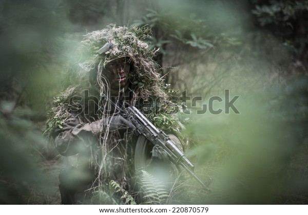 Portrait Soldier Wearing Ghille Suit Hidden Stock Photo (Edit Now ...