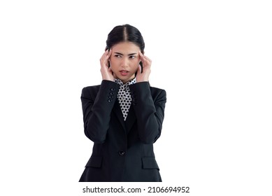 Portrait Of Stressed Business Asian Woman With Palm On Face Isolated On White Background