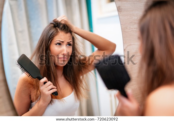Portrait Stressed Young Woman Wake Tousled Stock Photo Edit Now