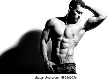 Naked Male Athlete Bodybuilder Holds Covered Foto Stok Shutterstock