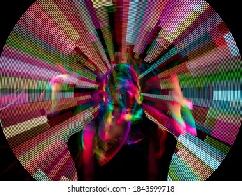 Portrait In The Style Of Light Painting. Long Exposure Photo