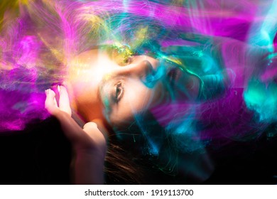 Portrait in the style of light painting. Long exposure photo, abstract portrait