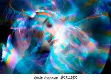 Portrait In The Style Of Light Painting. Long Exposure Photo, Abstract Portrait