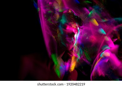 Portrait In The Style Of Light Painting. Long Exposure Photo, Abstract Portrait