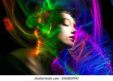 Portrait Style Light Painting Long Exposure Stock Photo 1963859947