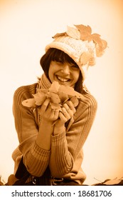 Portrait of a styled professional model. Theme: autumn, education