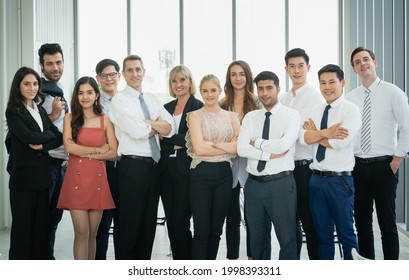 Portrait Of Succesful Business People Team Standing Take A Photo With Joy.business People At Conference Room