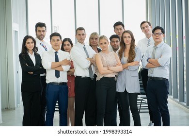 Portrait Of Succesful Business People Team Standing Take A Photo With Joy.business People At Conference Room