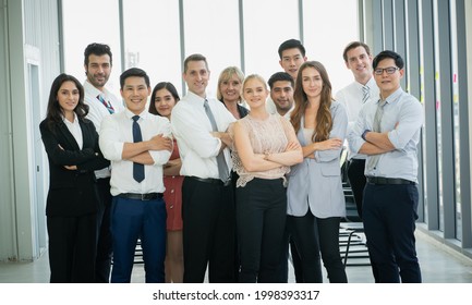 Portrait Of Succesful Business People Team Standing Take A Photo With Joy.business People At Conference Room