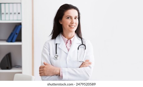 Portrait Of Successful Doctor Posing On Light Background, Copy Space - Powered by Shutterstock