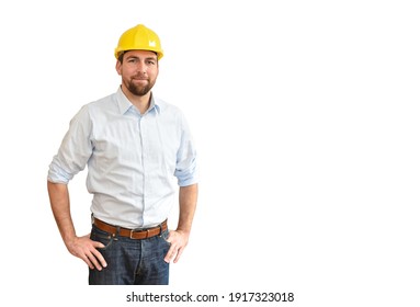 Portrait Of A Successful Engineer In Mechanical Engineering In Industry On White Background