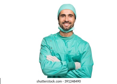 Portrait Of A Surgeon. Isolated On White