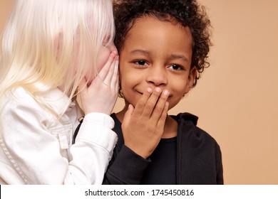 Friendly Albino Girl Hug Multiracial Boy Stock Photo 1739751602 ...