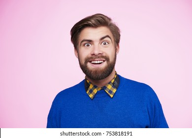 Portrait Of Surprised And Funny Man 