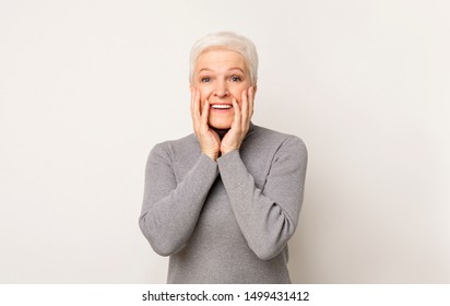 Portrait Surprised Senior Lady Touching Her Stock Photo 1499431412 ...