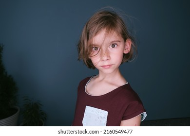 Portrait Surprised Serious Little Girl Eyes Stock Photo 2160549477 ...