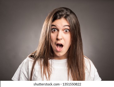 Portrait Surprised Young Girl On Gray Stock Photo 1351550822 | Shutterstock