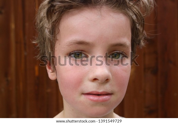 Portrait Sweaty Child Short Brown Hair Royalty Free Stock Image