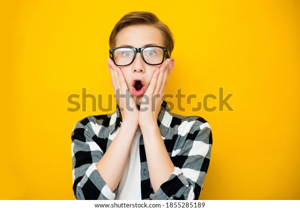 Portrait Teen Boy Shocked Facial Expression Stock Photo 1855285189 ...