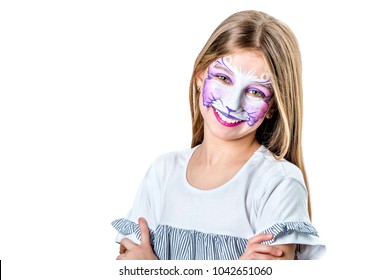 Portrait Of Teen Girl With Cat Face Painting