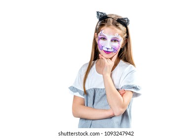 Portrait Of Teen Girl With Cat Face Painting