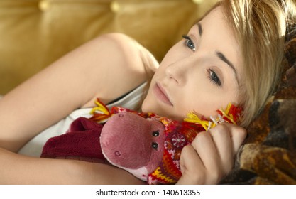 portrait of teen girls resting on sofa at home - Shutterstock ID 140613355
