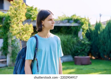 Portrait Of Teenage Guy 18, 19 Years Old In Profile, Outdoor Copy Space