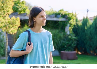 Portrait Of Teenage Guy 18, 19 Years Old In Profile, Outdoor Copy Space