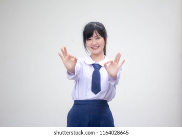 Portrait Of Thai High School Student Uniform Beautiful Girl Ok